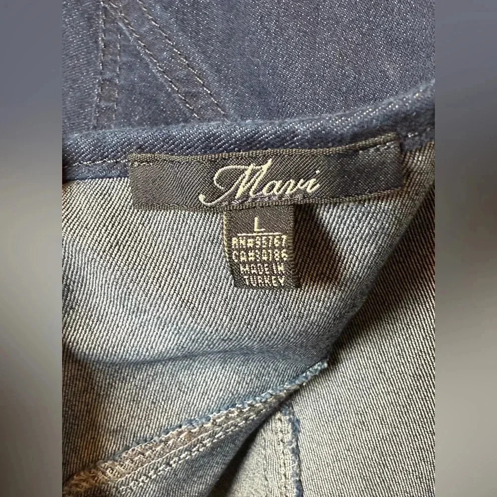 Mavi Denim Dress Dark Wash V-Back Cotton Blend Short Sleeve Women’s Size Large - Picture 2 of 7